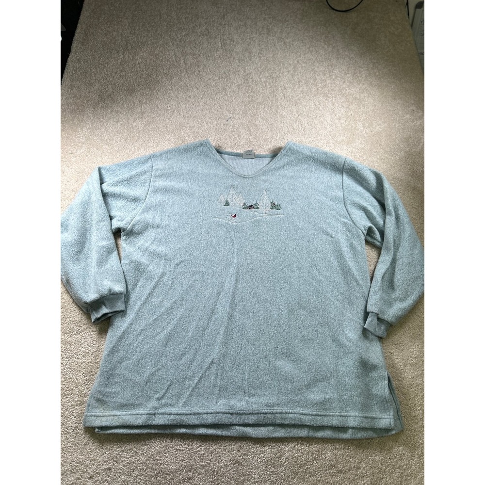 Artisans Women's Sweater‎ XL Light Blue Cotton Acrylic Winter Scene